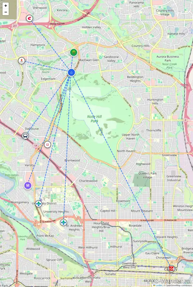 Daily accessibility map for 24 EDGEBROOK PT NW, Calgary showing nearby schools, grocery stores, parks, LRT stations and nearby amenities