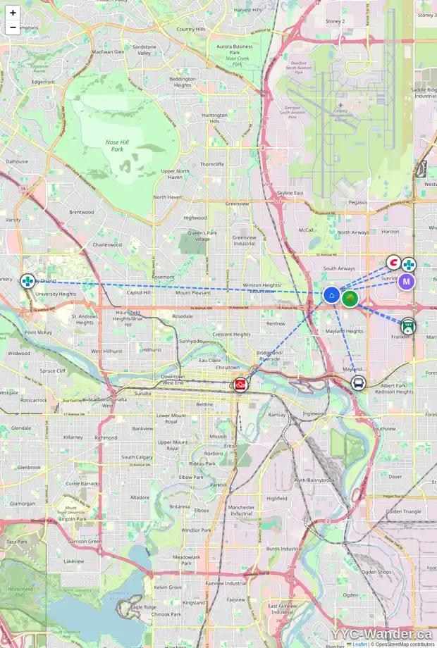 Daily accessibility map for 1801 VALLEYVIEW RD NE, Calgary showing nearby schools, grocery stores, parks, LRT stations and nearby amenities