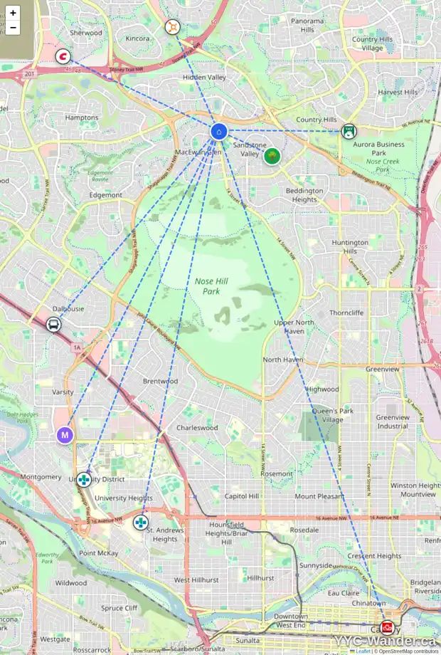 Daily accessibility map for 138 388 SANDARAC DR NW, Calgary showing nearby schools, grocery stores, parks, LRT stations and nearby amenities
