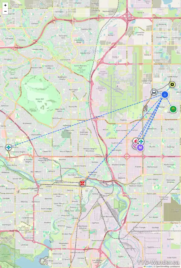 Daily accessibility map for 125 MARTIN CROSSING CR NE, Calgary showing nearby schools, grocery stores, parks, LRT stations and nearby amenities