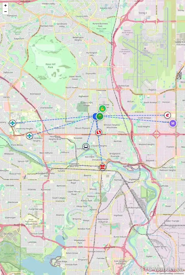Daily accessibility map for 134 29 AV NW, Calgary showing nearby schools, grocery stores, parks, LRT stations and nearby amenities
