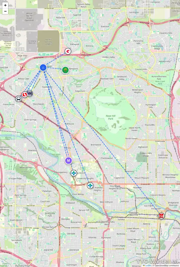 Daily accessibility map for 219 CITADEL DR NW, Calgary showing nearby schools, grocery stores, parks, LRT stations and nearby amenities