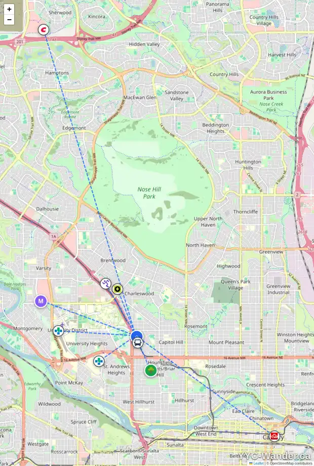 Daily accessibility map for 2440 CAPITOL HILL CR NW, Calgary showing nearby schools, grocery stores, parks, LRT stations and nearby amenities