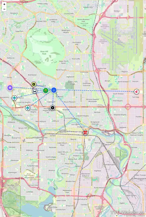 Daily accessibility map for 3220 CAROL DR NW, Calgary showing nearby schools, grocery stores, parks, LRT stations and nearby amenities