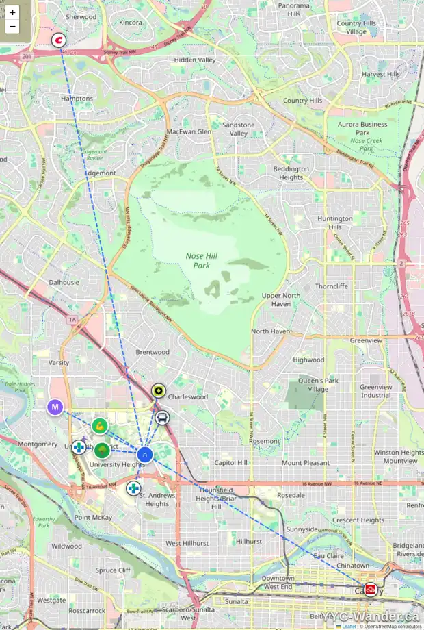 Daily accessibility map for 2908 UNIVERSITY PL NW, Calgary showing nearby schools, grocery stores, parks, LRT stations and nearby amenities