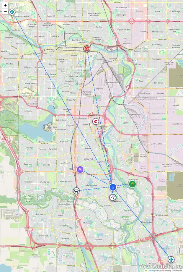 Daily accessibility map for 516 QUEENSLAND DR SE, Calgary showing nearby schools, grocery stores, parks, LRT stations and nearby amenities