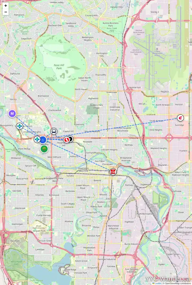 Daily accessibility map for 1631 ST ANDREWS PL NW, Calgary showing nearby schools, grocery stores, parks, LRT stations and nearby amenities
