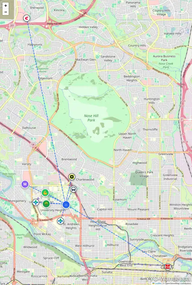 Daily accessibility map for 2315 USHER RD NW, Calgary showing nearby schools, grocery stores, parks, LRT stations and nearby amenities
