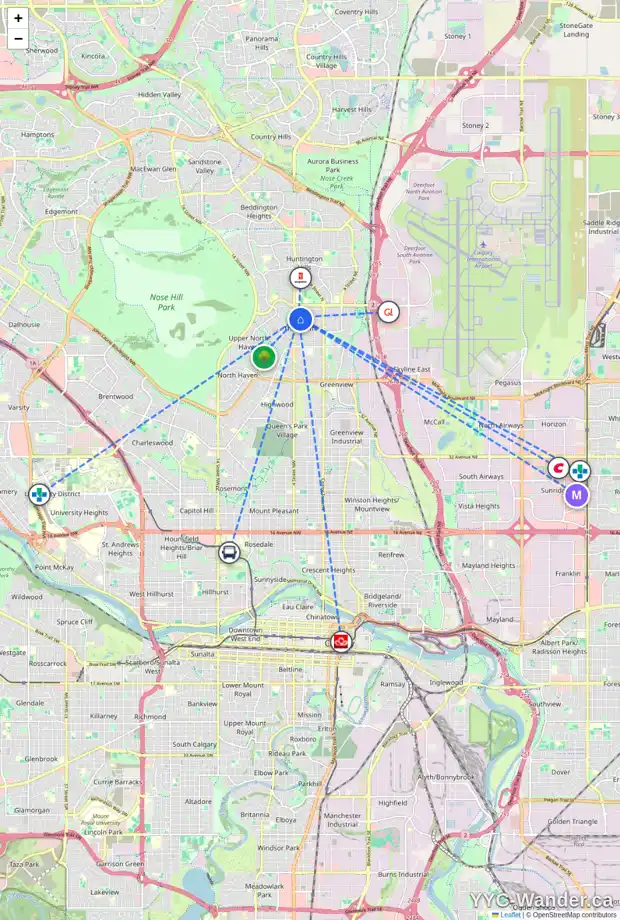 Daily accessibility map for 432 TACHE AV NW, Calgary showing nearby schools, grocery stores, parks, LRT stations and nearby amenities