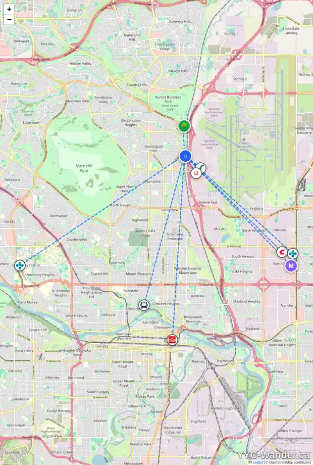 Daily accessibility map for 61 HUNTERHORN CR NE, Calgary showing nearby schools, grocery stores, parks, LRT stations and nearby amenities