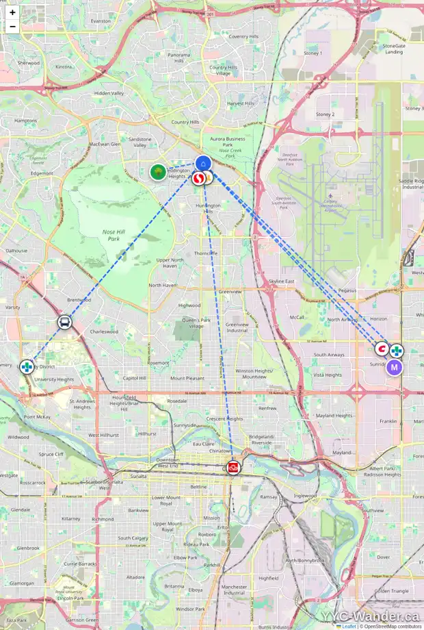 Daily accessibility map for 8510 CENTRE ST NE, Calgary showing nearby schools, grocery stores, parks, LRT stations and nearby amenities