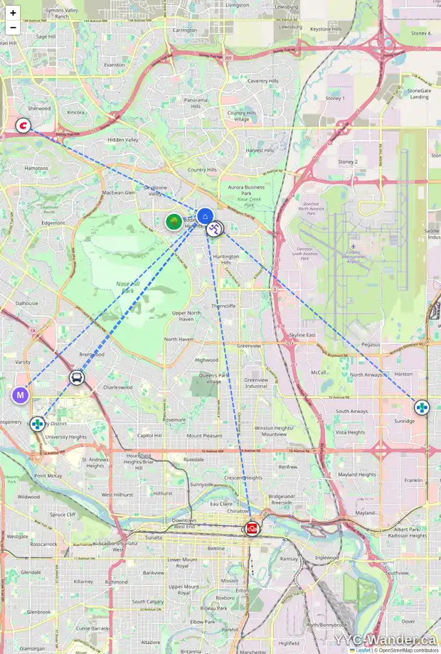 Daily accessibility map for 21 BERMUDA PL NW, Calgary showing nearby schools, grocery stores, parks, LRT stations and nearby amenities