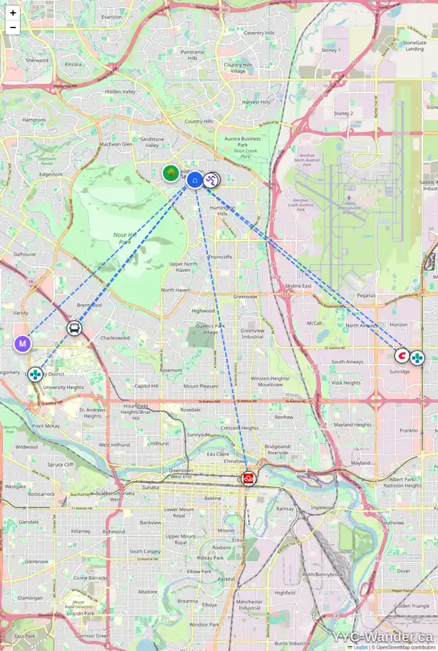 Daily accessibility map for 8402 BERKLEY RD NW, Calgary showing nearby schools, grocery stores, parks, LRT stations and nearby amenities
