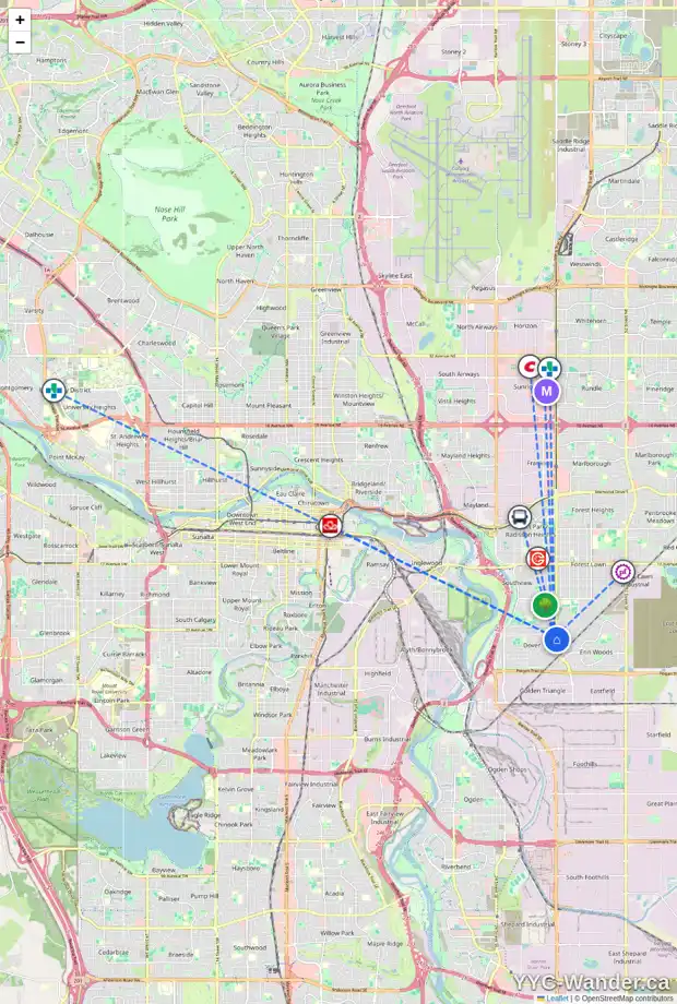 Daily accessibility map for 247 DOVER RIDGE CL SE, Calgary showing nearby schools, grocery stores, parks, LRT stations and nearby amenities