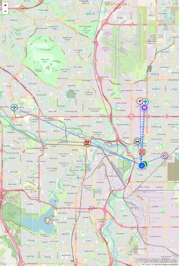 Daily accessibility map for 3015 30A ST SE, Calgary showing nearby schools, grocery stores, parks, LRT stations and nearby amenities