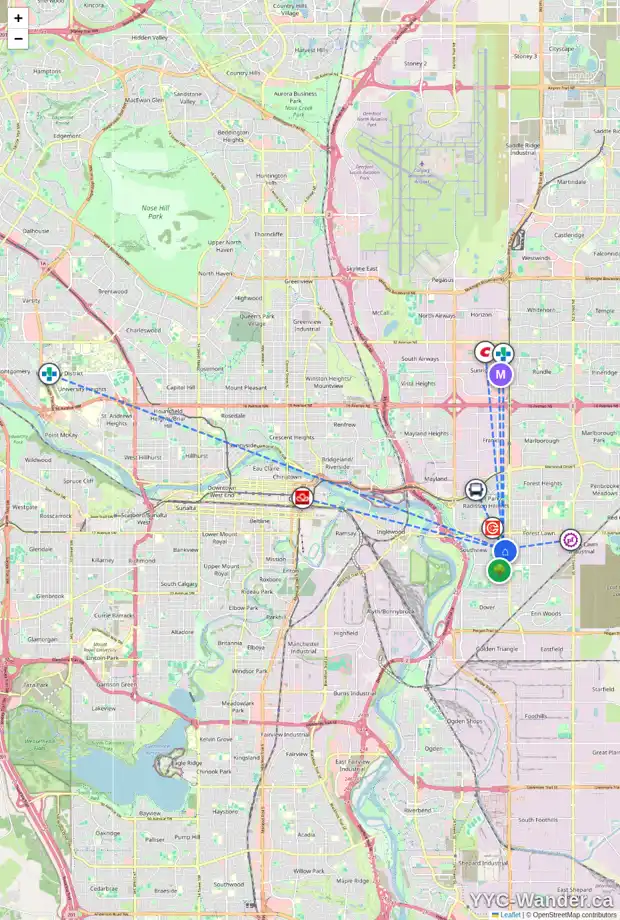 Daily accessibility map for 1956 COTTONWOOD CR SE, Calgary showing nearby schools, grocery stores, parks, LRT stations and nearby amenities