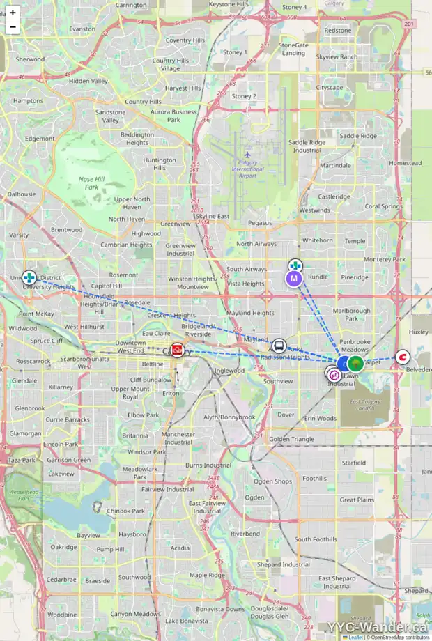 Daily accessibility map for 1435 PENSACOLA WY SE, Calgary showing nearby schools, grocery stores, parks, LRT stations and nearby amenities