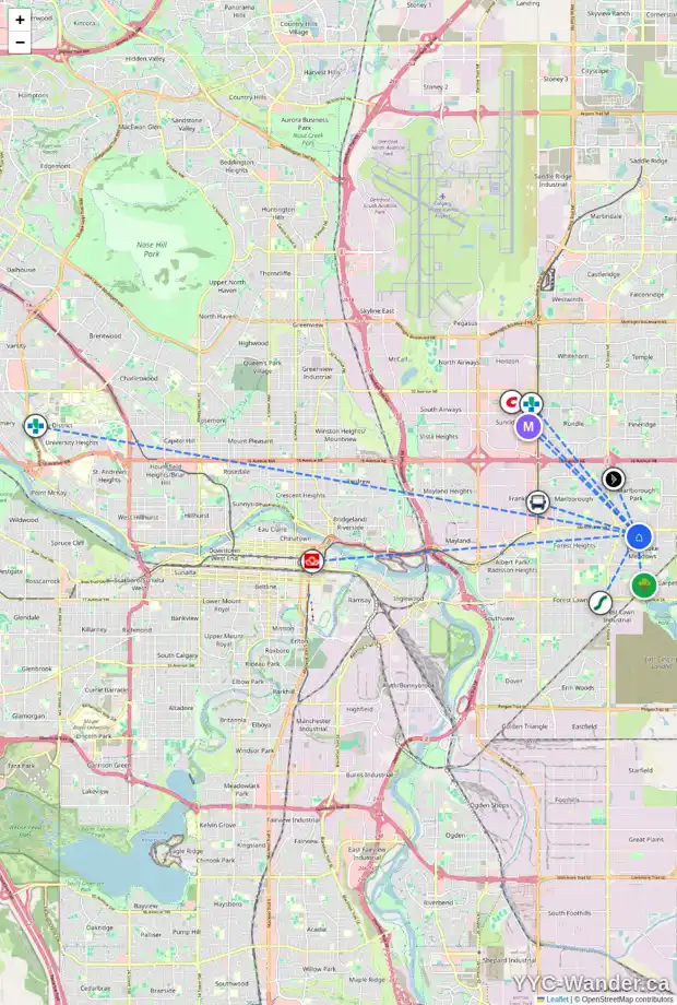 Daily accessibility map for 6027 PENWORTH RD SE, Calgary showing nearby schools, grocery stores, parks, LRT stations and nearby amenities