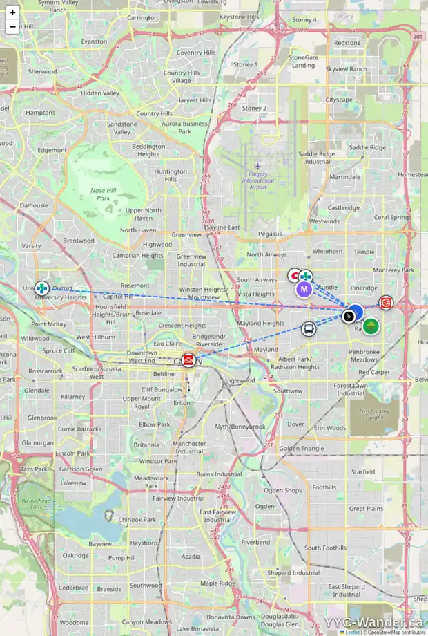 Daily accessibility map for 171 MANORA DR NE, Calgary showing nearby schools, grocery stores, parks, LRT stations and nearby amenities