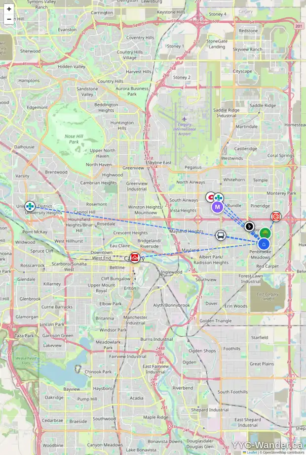 Daily accessibility map for 6124 MADDOCK DR NE, Calgary showing nearby schools, grocery stores, parks, LRT stations and nearby amenities