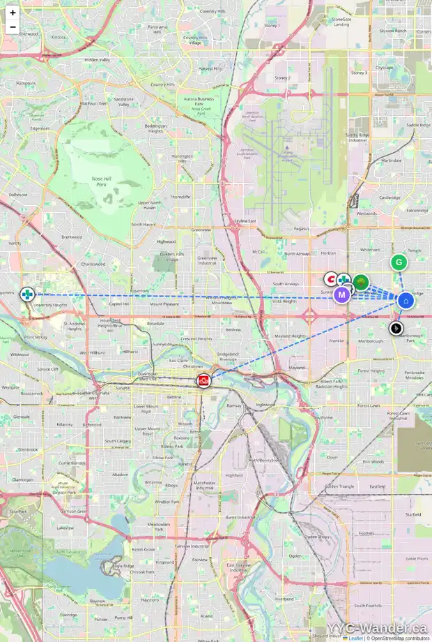 Daily accessibility map for 2312 56 ST NE, Calgary showing nearby schools, grocery stores, parks, LRT stations and nearby amenities