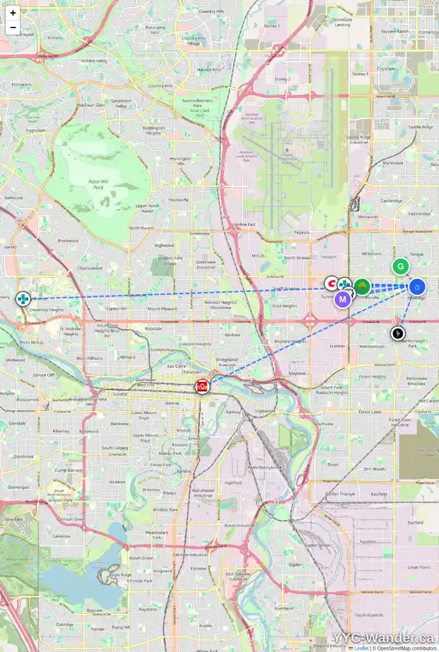 Daily accessibility map for 3111 60 ST NE, Calgary showing nearby schools, grocery stores, parks, LRT stations and nearby amenities
