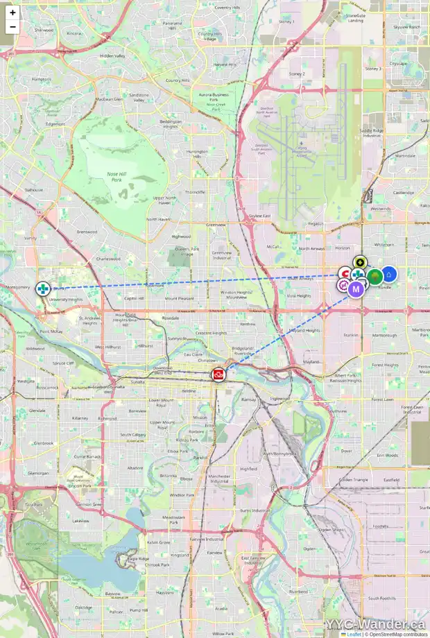 Daily accessibility map for 203 RUNDLESIDE CR NE, Calgary showing nearby schools, grocery stores, parks, LRT stations and nearby amenities