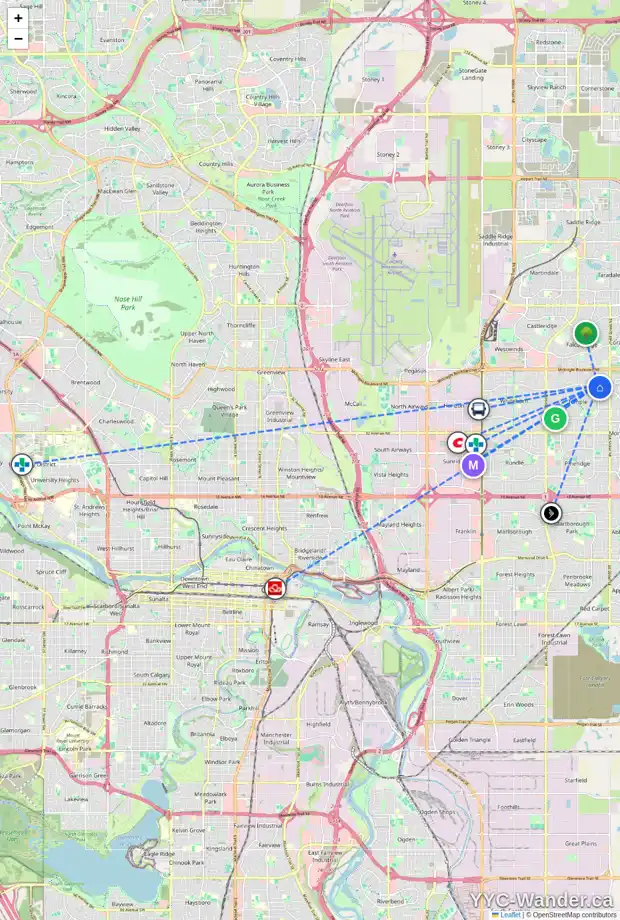 Daily accessibility map for 6823 TEMPLE DR NE, Calgary showing nearby schools, grocery stores, parks, LRT stations and nearby amenities