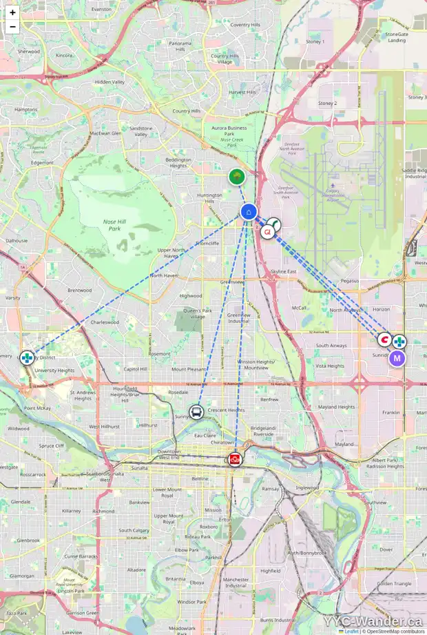 Daily accessibility map for 140 HUNTERHORN DR NE, Calgary showing nearby schools, grocery stores, parks, LRT stations and nearby amenities
