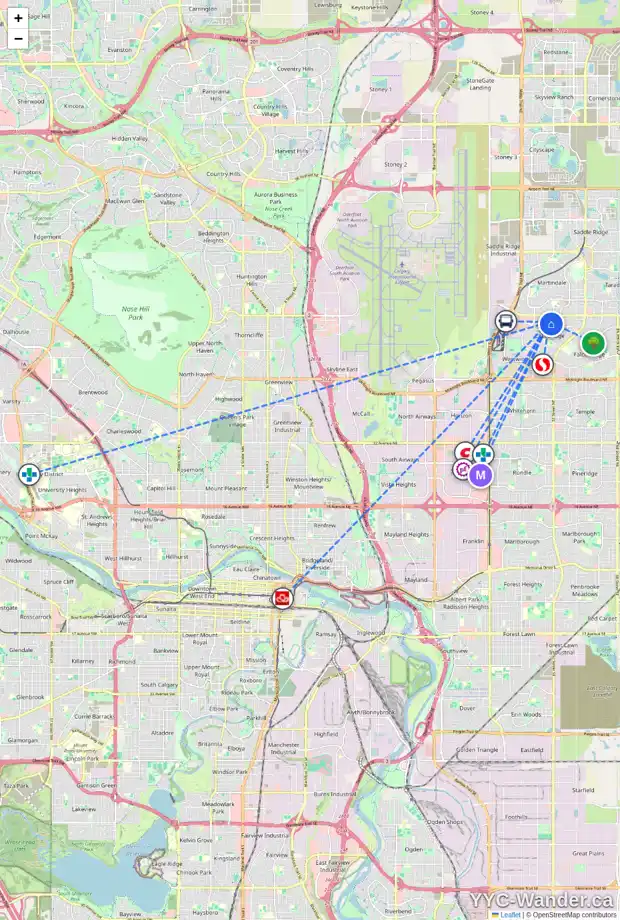 Daily accessibility map for 31 CASTLEDALE CR NE, Calgary showing nearby schools, grocery stores, parks, LRT stations and nearby amenities