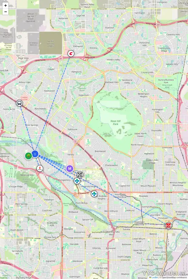 Daily accessibility map for 4364 70 ST NW, Calgary showing nearby schools, grocery stores, parks, LRT stations and nearby amenities