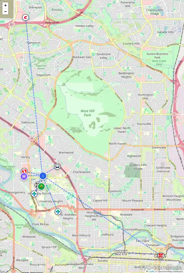 Daily accessibility map for 2 VARBROOK PL NW, Calgary showing nearby schools, grocery stores, parks, LRT stations and nearby amenities