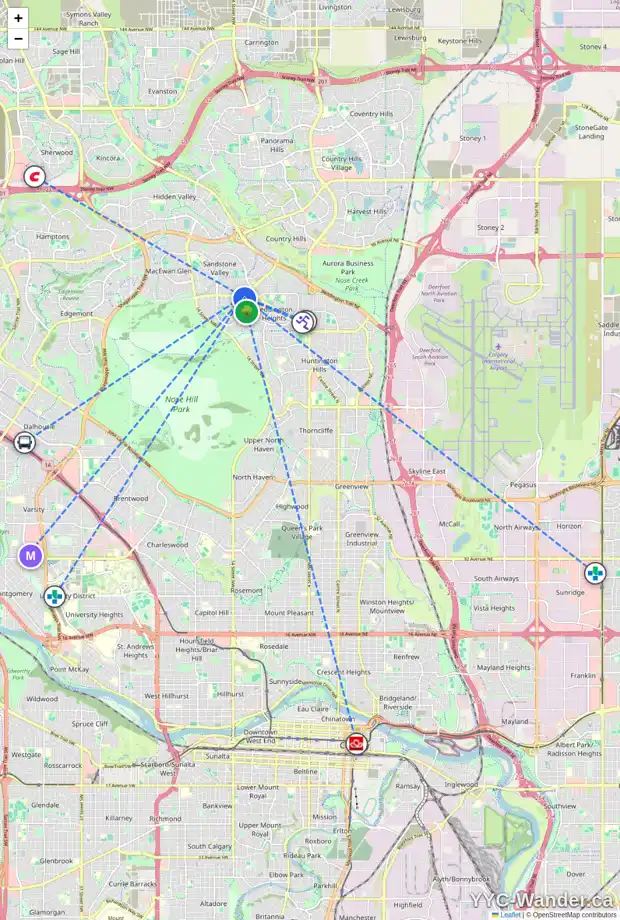 Daily accessibility map for 80 BERWICK CR NW, Calgary showing nearby schools, grocery stores, parks, LRT stations and nearby amenities