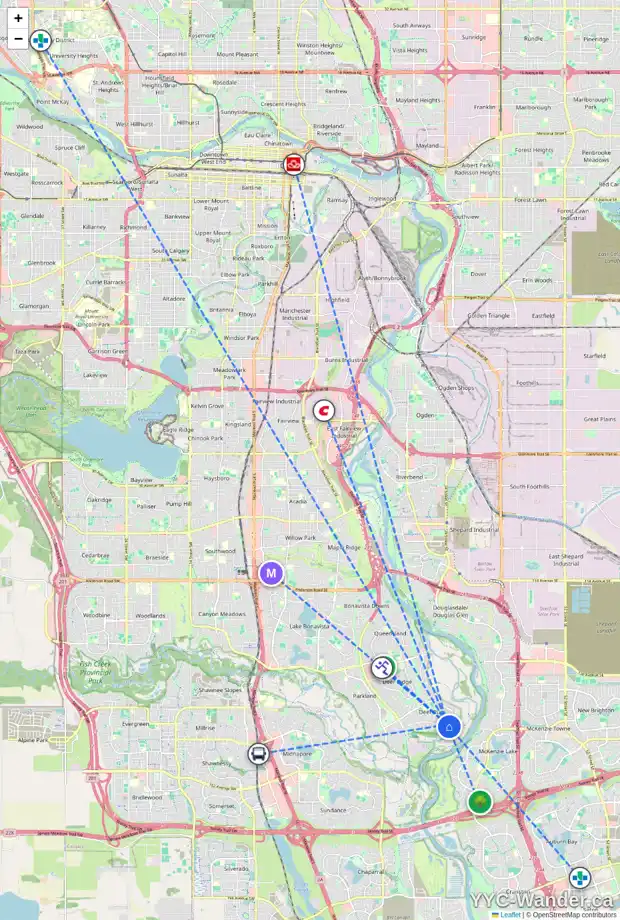 Daily accessibility map for 511 DEER SIDE PL SE, Calgary showing nearby schools, grocery stores, parks, LRT stations and nearby amenities