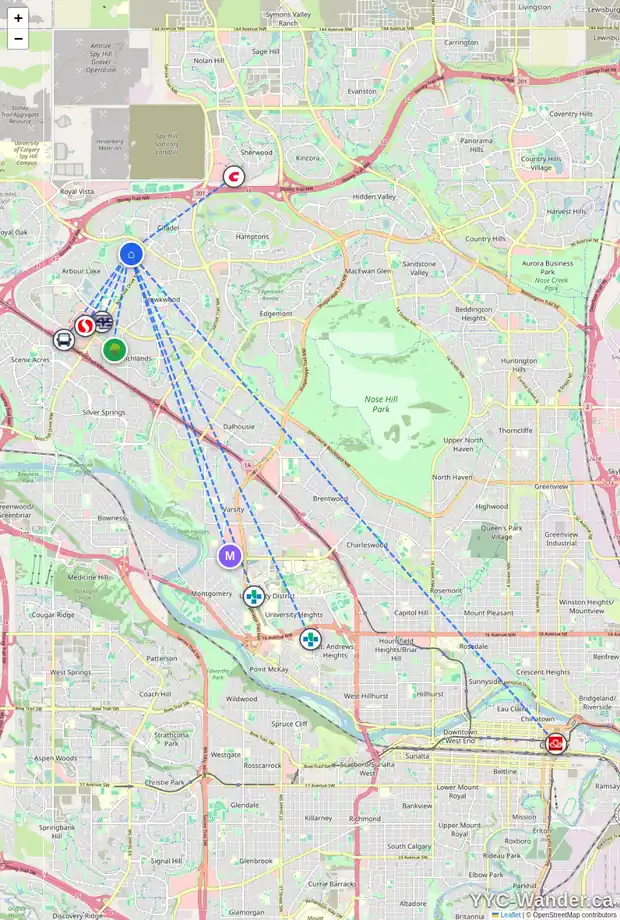 Daily accessibility map for 137 ARBOUR RIDGE CI NW, Calgary showing nearby schools, grocery stores, parks, LRT stations and nearby amenities