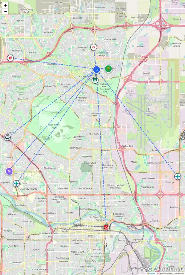 Daily accessibility map for 22 COUNTRY HILLS CR NW, Calgary showing nearby schools, grocery stores, parks, LRT stations and nearby amenities