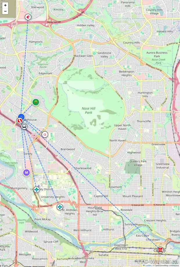 Daily accessibility map for 5804 DALRIDGE HL NW, Calgary showing nearby schools, grocery stores, parks, LRT stations and nearby amenities