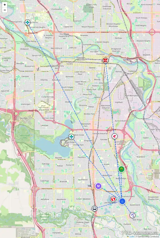 Daily accessibility map for 14 LAKE CHRISTINA CL SE, Calgary showing nearby schools, grocery stores, parks, LRT stations and nearby amenities