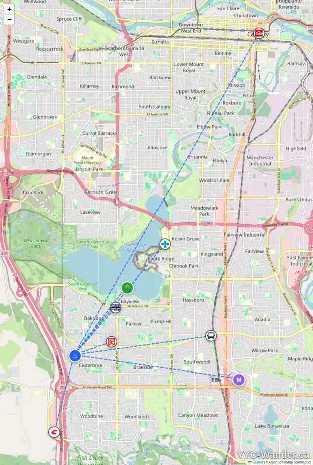 Daily accessibility map for 3260 CEDARILLE DR SW, Calgary showing nearby schools, grocery stores, parks, LRT stations and nearby amenities