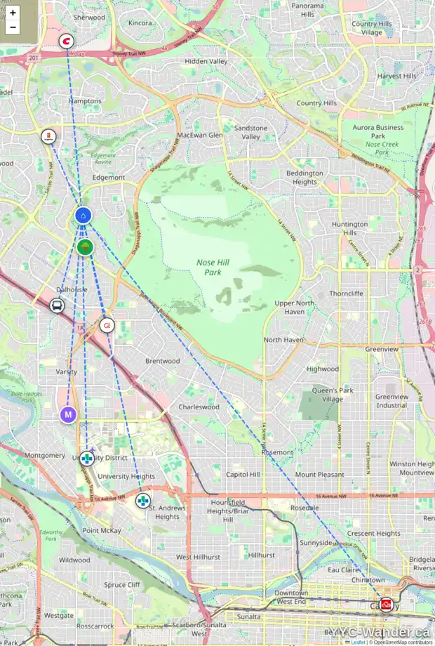 Daily accessibility map for 111 EDENSTONE VW NW, Calgary showing nearby schools, grocery stores, parks, LRT stations and nearby amenities