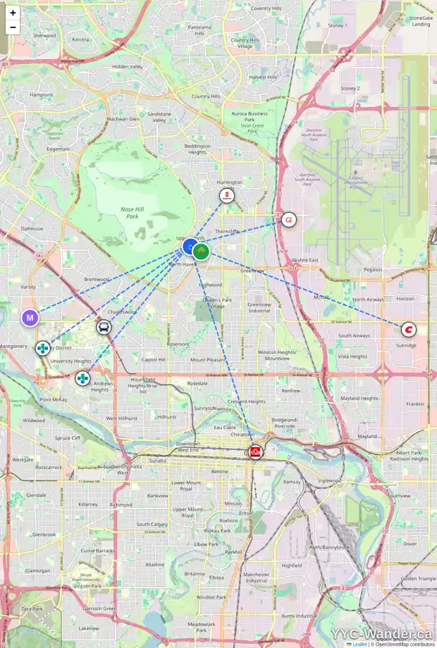 Daily accessibility map for 5208 11 ST NW, Calgary showing nearby schools, grocery stores, parks, LRT stations and nearby amenities