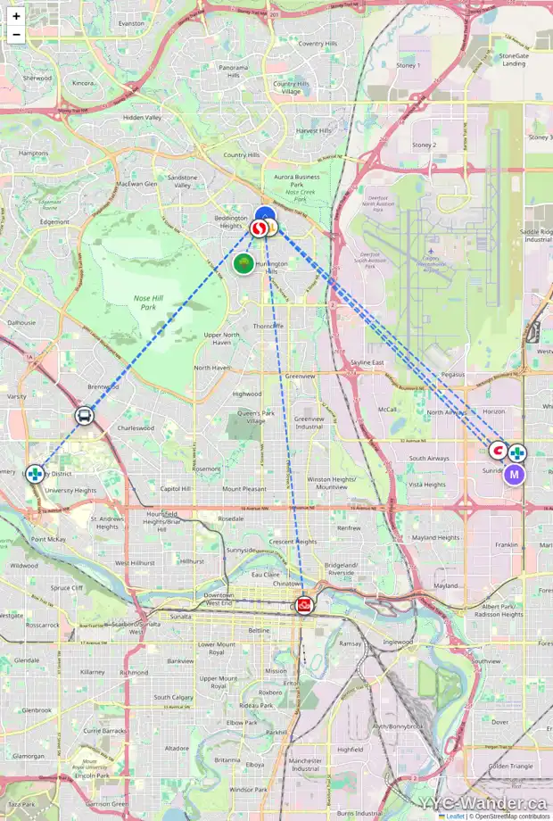 Daily accessibility map for 8330 CENTRE ST NE, Calgary showing nearby schools, grocery stores, parks, LRT stations and nearby amenities