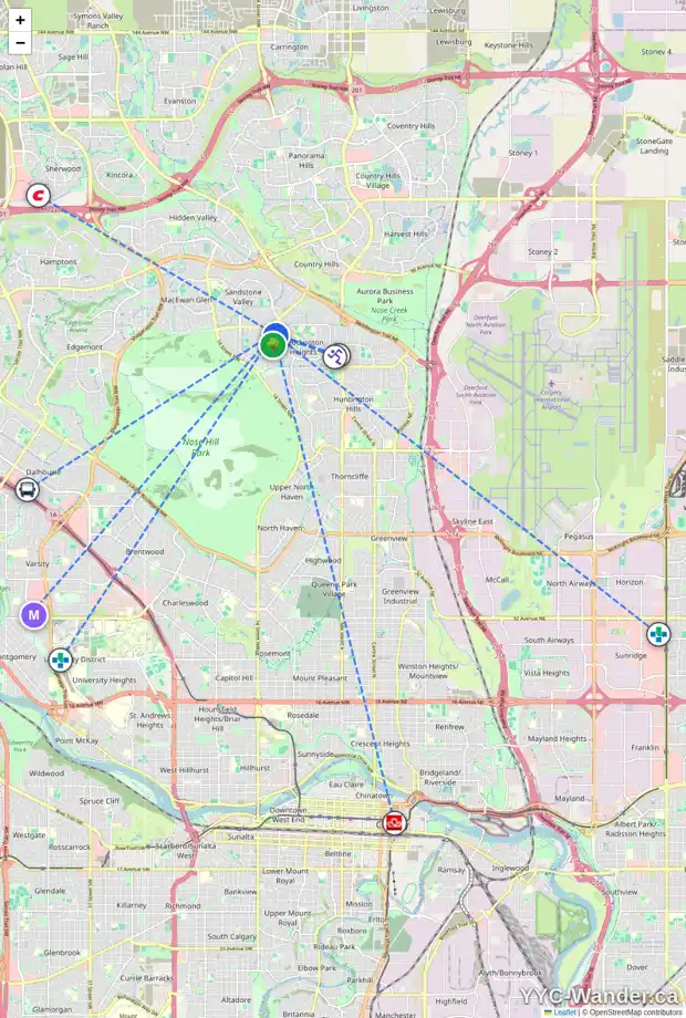 Daily accessibility map for 87 BERWICK CR NW, Calgary showing nearby schools, grocery stores, parks, LRT stations and nearby amenities