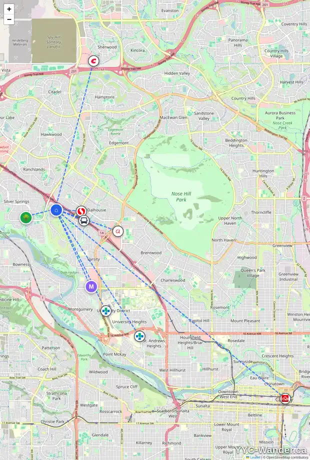 Daily accessibility map for 1207 VARSITY ESTATES DR NW, Calgary showing nearby schools, grocery stores, parks, LRT stations and nearby amenities