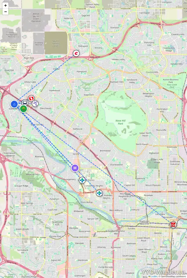 Daily accessibility map for 186 SCANLON HL NW, Calgary showing nearby schools, grocery stores, parks, LRT stations and nearby amenities