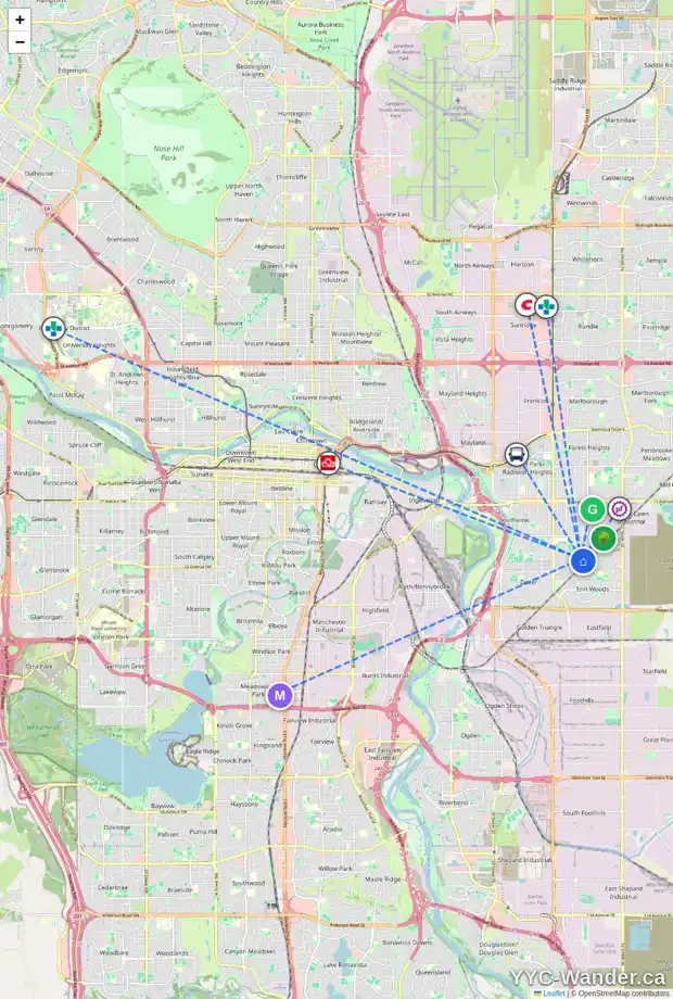 Daily accessibility map for 3228 DOVER CR SE, Calgary showing nearby schools, grocery stores, parks, LRT stations and nearby amenities
