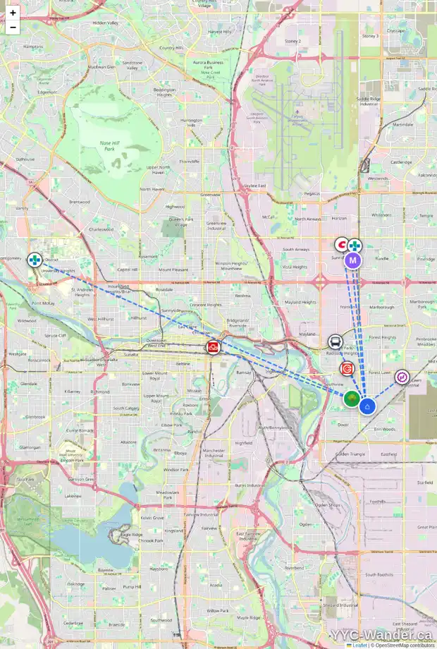 Daily accessibility map for 3915 29A AV SE, Calgary showing nearby schools, grocery stores, parks, LRT stations and nearby amenities