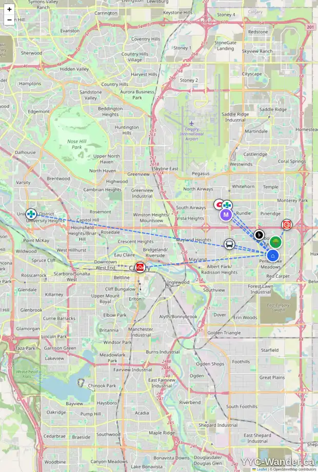 Daily accessibility map for 6016 MEMORIAL DR NE, Calgary showing nearby schools, grocery stores, parks, LRT stations and nearby amenities
