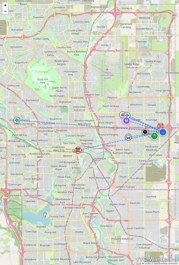 Daily accessibility map for 876 ABBOTSFORD DR NE, Calgary showing nearby schools, grocery stores, parks, LRT stations and nearby amenities