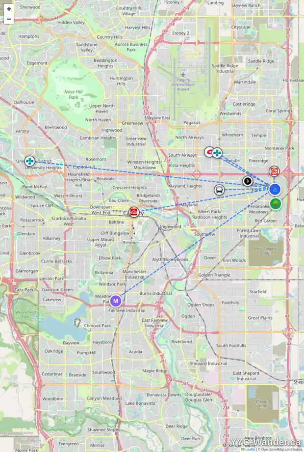 Daily accessibility map for 72 ABBEYDALE VI NE, Calgary showing nearby schools, grocery stores, parks, LRT stations and nearby amenities